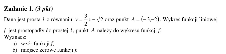 Zadanie 1: Funkcja prostopadła do prostej - matura matematyka 2002