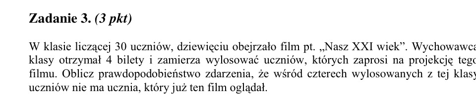Zadanie 3: Losowanie uczniów bez filmu - matura matematyka 2002