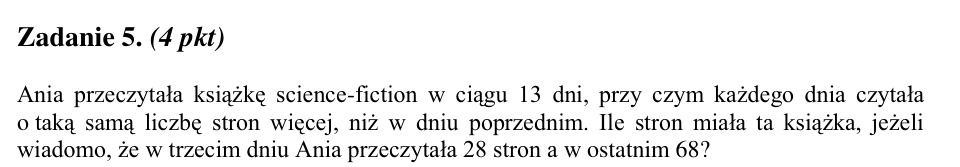 Zadanie 5: Liczba stron książki - matura matematyka 2002