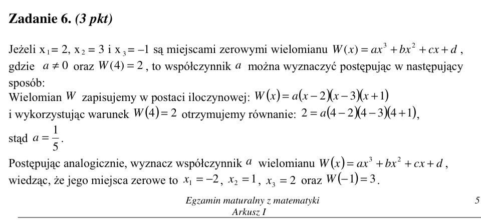 Zadanie 6: Współczynnik a wielomianu - matura matematyka 2002