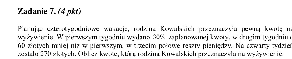 Zadanie 7: Kwota na wyżywienie - matura matematyka 2002