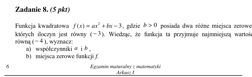 Zadanie 8: Współczynniki funkcji kwadratowej - matura matematyka 2002