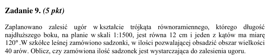 Zadanie 9: Sadzonki na trójkątny ugór - matura matematyka 2002