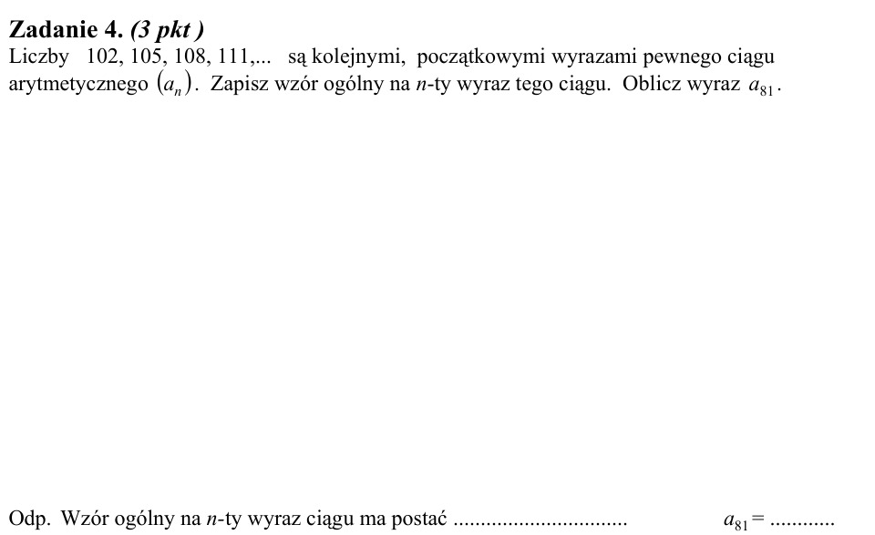 Zadanie 4: Wzór ciągu arytmetycznego - matura matematyka 2003