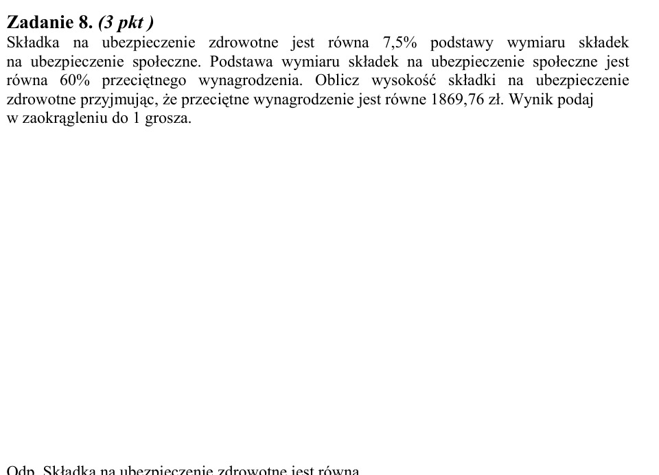 Zadanie 8: Składka na ubezpieczenie zdrowotne - matura matematyka 2003