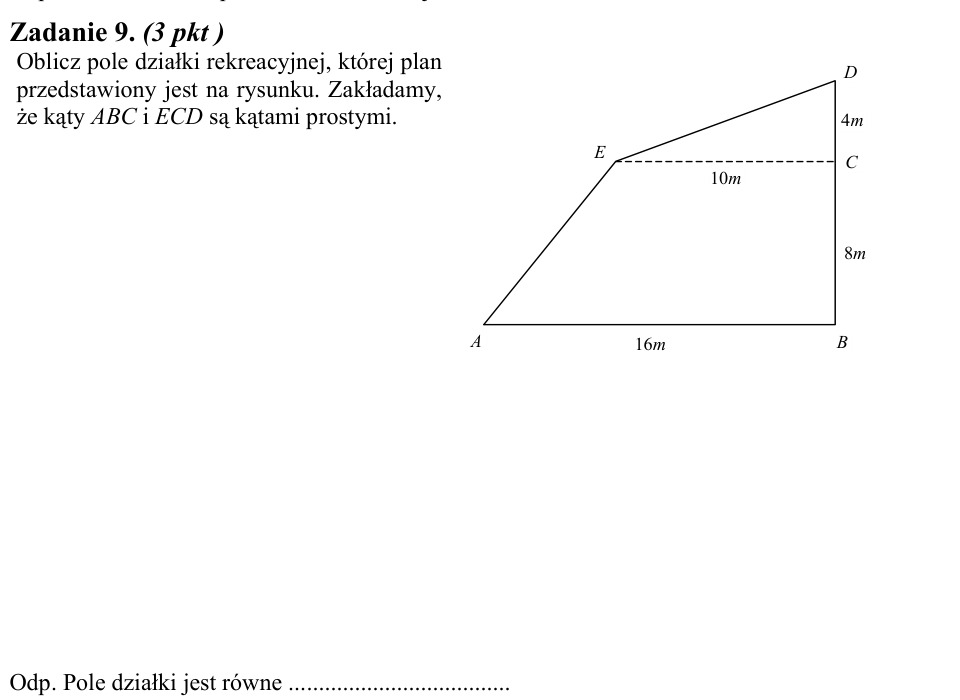 Zadanie 9: Pole działki rekreacyjnej - matura matematyka 2003