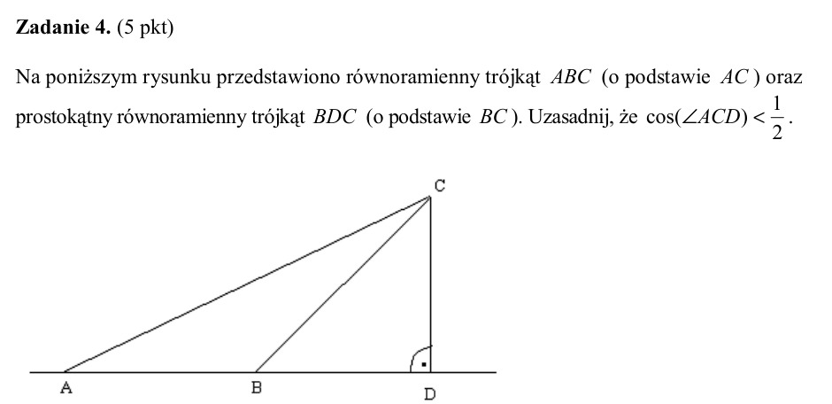 Zadanie 4: Cosinus kąta w trójkątach - matura matematyka 2004