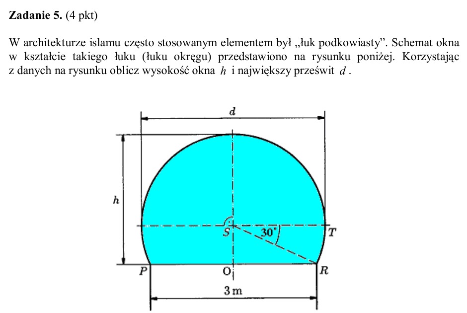 Zadanie 5: Wysokość i prześwit okna - matura matematyka 2004