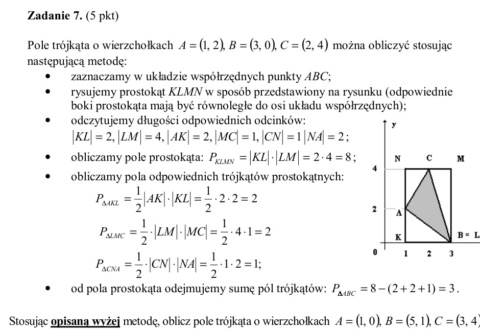 Zadanie 7: Pole trójkąta metodą prostokąta - matura matematyka 2004