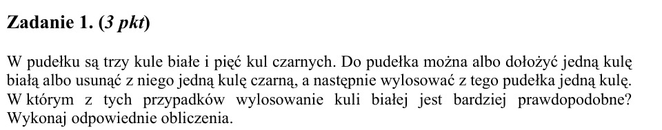 Zadanie 1: Prawdopodobieństwo kuli białej - matura matematyka 2005
