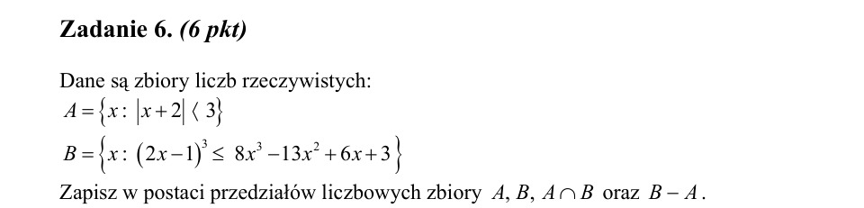 Zadanie 6: Przedziały zbiorów A i B - matura matematyka 2005