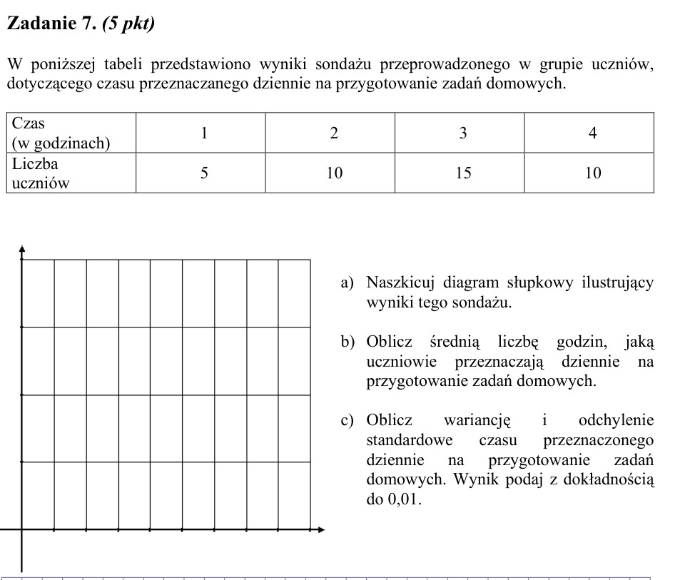 Zadanie 7: Czas na zadania domowe - matura matematyka 2005
