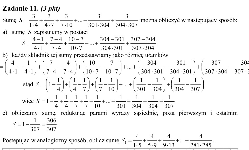 Zadanie 11: Analogiczna suma ułamków - matura matematyka 2006