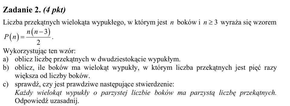 Zadanie 2: Przekątne wielokąta wypukłego - matura matematyka 2008