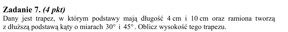 Zadanie 7: Wysokość trapezu - matura matematyka 2008
