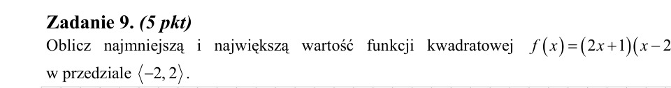 Zadanie 9: Wartości funkcji na przedziale - matura matematyka 2008