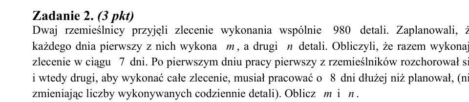 Zadanie 2: Detale dwóch rzemieślników - matura matematyka 2009