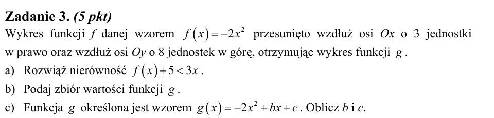 Zadanie 3: Przesunięcie wykresu paraboli - matura matematyka 2009