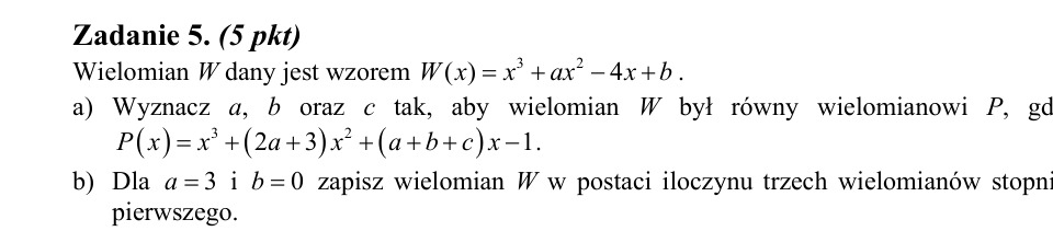 Zadanie 5: Współczynniki wielomianu W - matura matematyka 2009