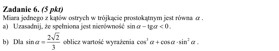 Zadanie 6: Nierówność sinus i tangens - matura matematyka 2009