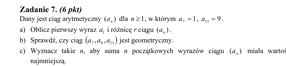 Zadanie 7: Ciąg arytmetyczny i suma - matura matematyka 2009