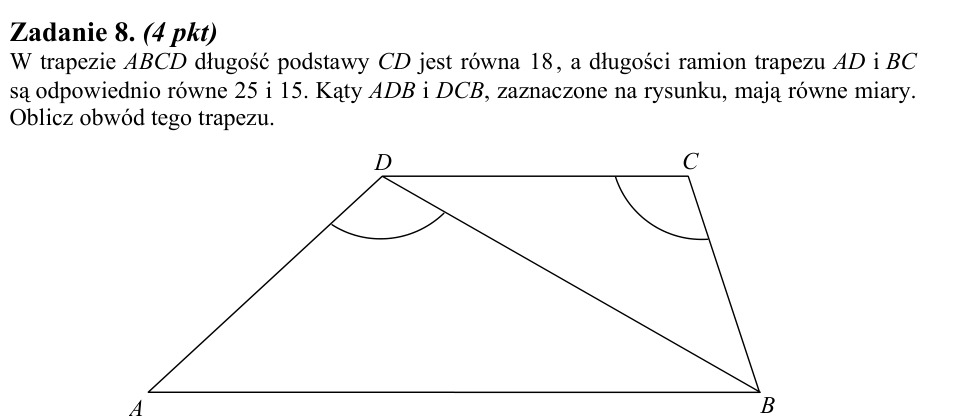 Zadanie 8: Obwód trapezu ABCD - matura matematyka 2009