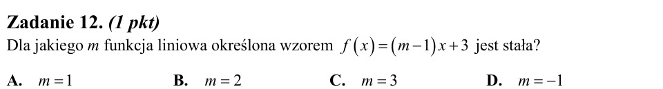 Zadanie 12: Parametr funkcji stałej - matura matematyka 2010