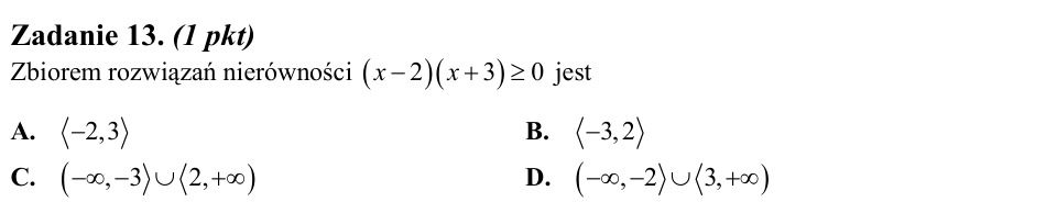 Zadanie 13: Zbiór rozwiązań iloczynu - matura matematyka 2010