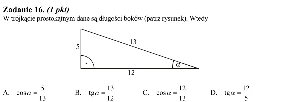 Zadanie 16: Funkcja trygonometryczna kąta - matura matematyka 2010