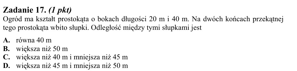 Zadanie 17: Odległość między słupkami - matura matematyka 2010