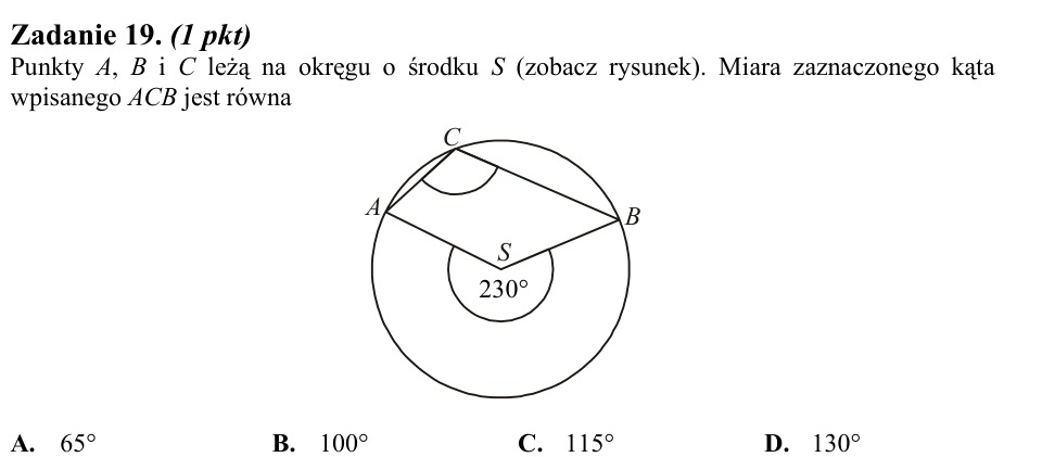 Zadanie 19: Miara kąta wpisanego - matura matematyka 2010