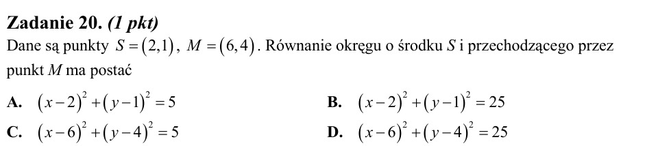 Zadanie 20: Równanie okręgu przez punkt - matura matematyka 2010