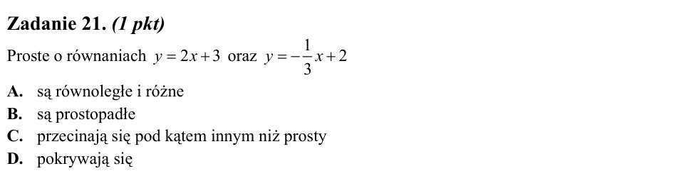 Zadanie 21: Położenie dwóch prostych - matura matematyka 2010