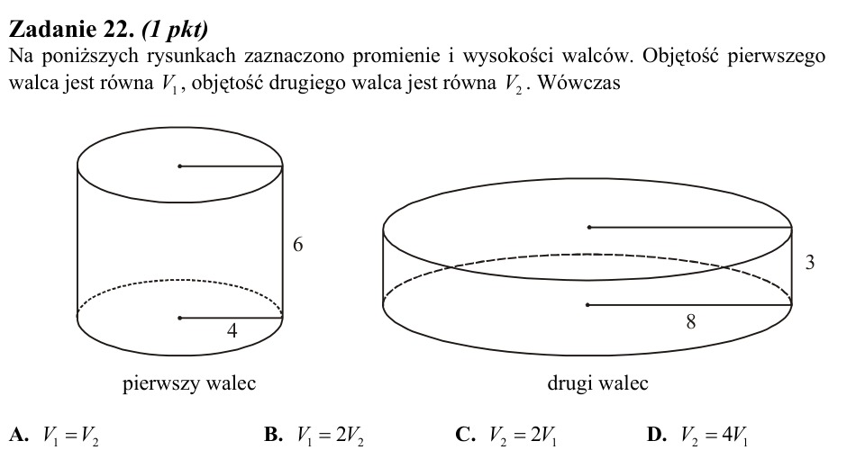 Zadanie 22: Porównanie objętości walców - matura matematyka 2010