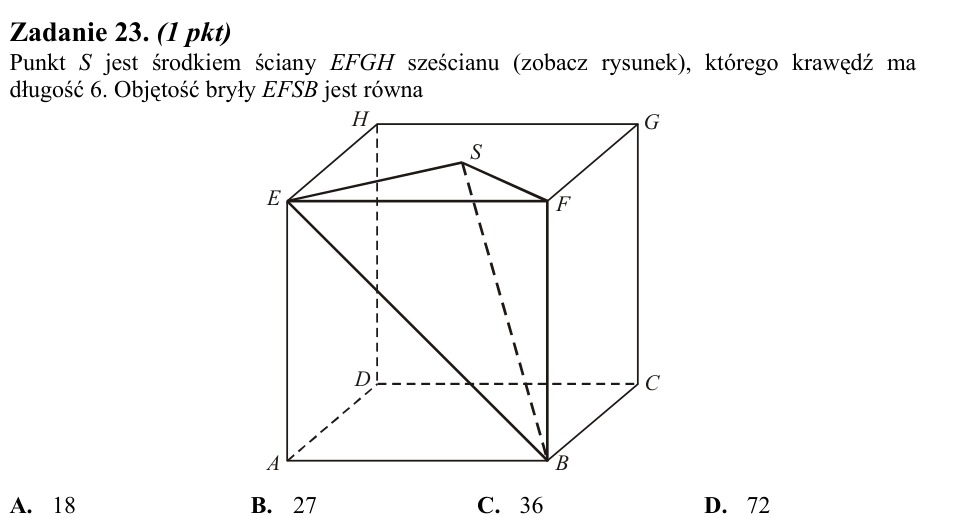 Zadanie 23: Objętość bryły w sześcianie - matura matematyka 2010