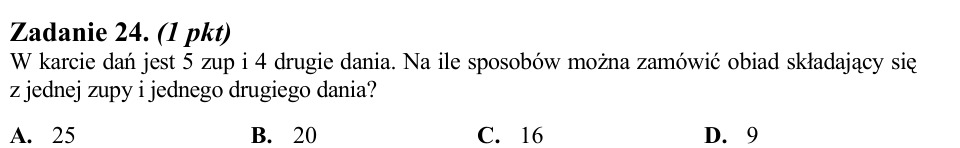 Zadanie 24: Sposoby złożenia obiadu - matura matematyka 2010