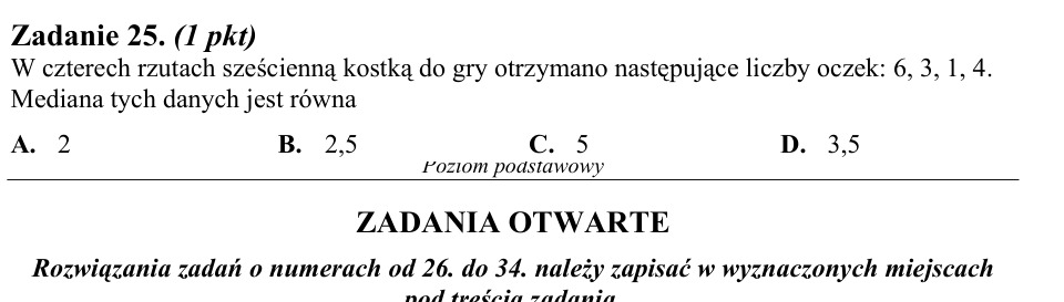 Zadanie 25: Mediana liczb oczek - matura matematyka 2010