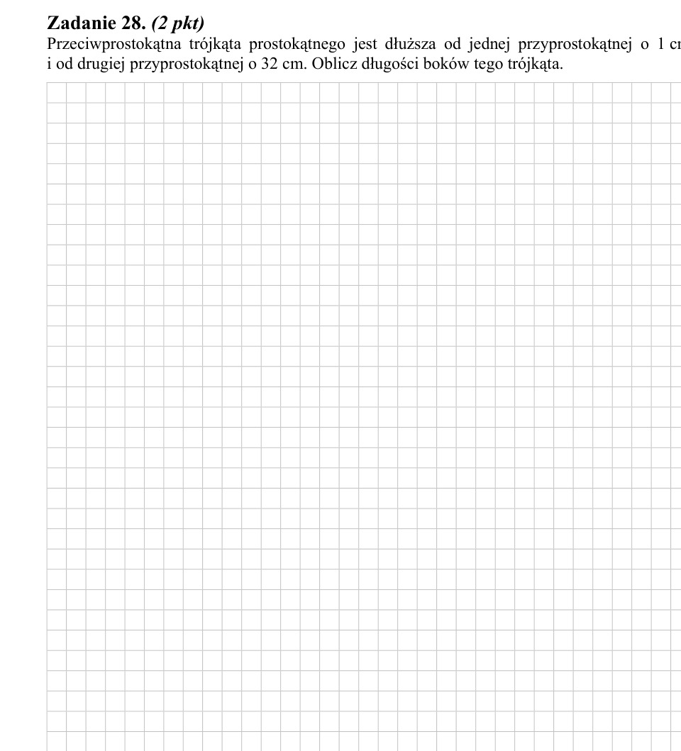 Zadanie 28: Boki trójkąta prostokątnego - matura matematyka 2010