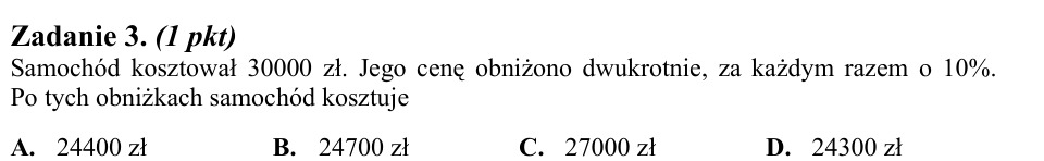 Zadanie 3: Cena samochodu po obniżkach - matura matematyka 2010