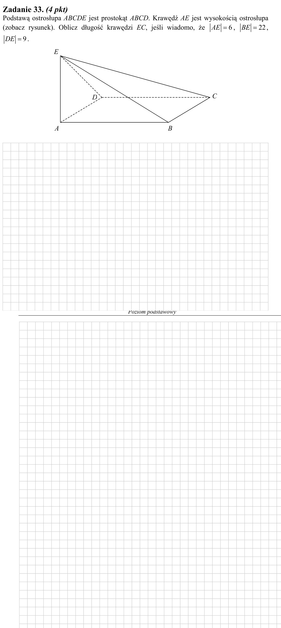 Zadanie 33: Długość krawędzi ostrosłupa - matura matematyka 2010