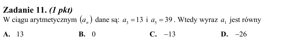 Zadanie 11: Pierwszy wyraz ciągu arytmetycznego - matura matematyka 2010