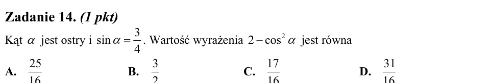 Zadanie 14: Wartość wyrażenia trygonometrycznego - matura matematyka 2010