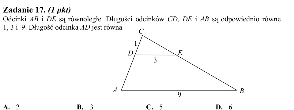 Zadanie 17: Długość odcinka przy podobieństwie - matura matematyka 2010