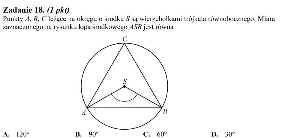 Zadanie 18: Miara kąta środkowego - matura matematyka 2010
