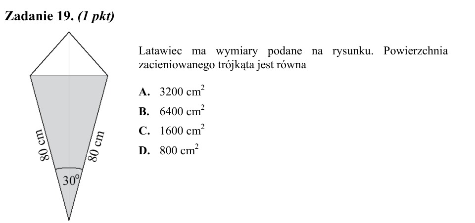 Zadanie 19: Pole zacieniowanego trójkąta - matura matematyka 2010