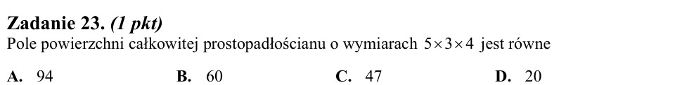 Zadanie 23: Pole powierzchni prostopadłościanu - matura matematyka 2010