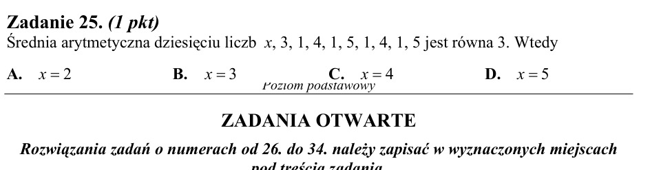 Zadanie 25: Średnia arytmetyczna dziesięciu liczb - matura matematyka 2010
