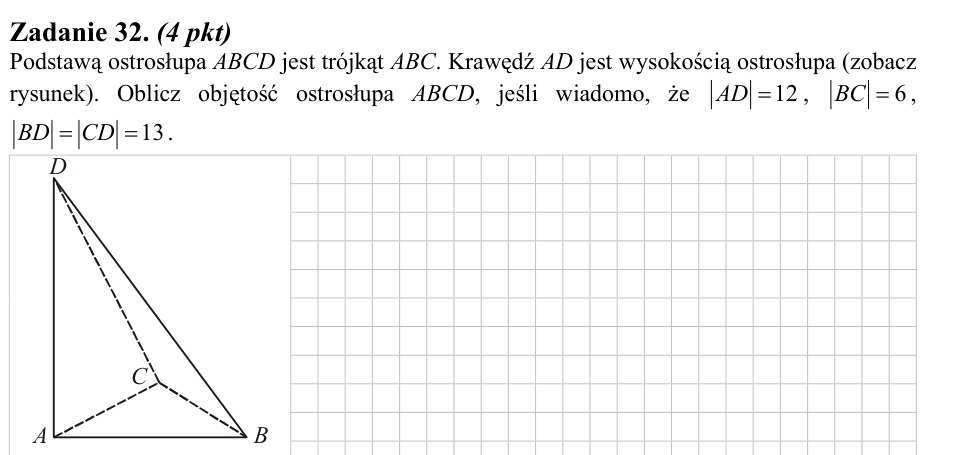 Zadanie 32: Objętość ostrosłupa - matura matematyka 2010