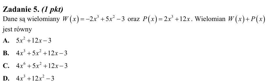 Zadanie 5: Suma dwóch wielomianów - matura matematyka 2010