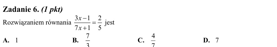 Zadanie 6: Rozwiązanie równania wymiernego - matura matematyka 2010